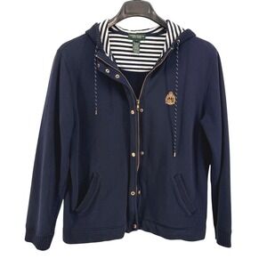 Lauren Jeans Co Ralph Lauren Hoodie Womens Large Pre-Owned Blue Crest Striped